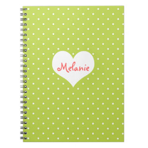 Carnet Pneuka vert preppy coeur de point personnalisé jou