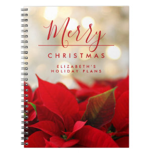 Carnet Poinsettias rouges avec Golden Bokeh Noël