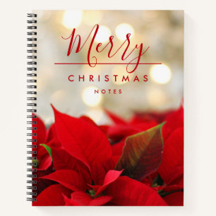 Carnet Poinsettias rouges avec Golden Bokeh Noël
