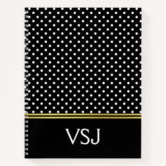 Carnet Point Polka noir et blanc sur mesure (Devant)