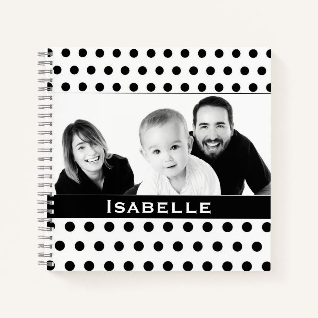 Carnet Pointe Polka noir et blanc photo personnalisée (Devant)