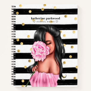 Carnet Points Confetti en or noir Brunette Girl Rose Flor