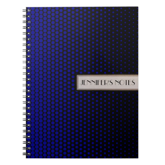 Carnet Points de Techno Bleus Élégants Noirs (Devant)