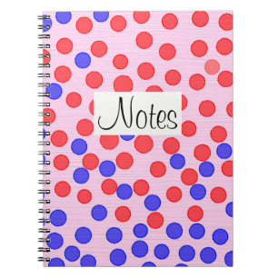 Carnet Points rouges et bleus sur rose