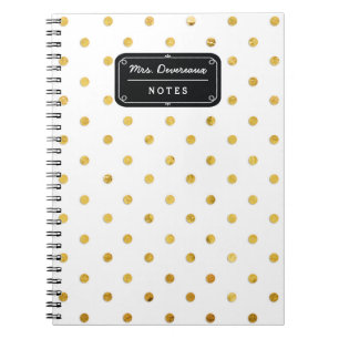 Carnet Pois chic élégant de noir et d'or personnalisé