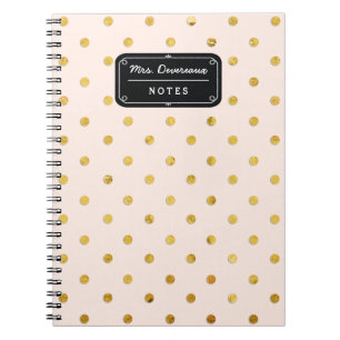 Carnet Pois chic élégant de rose et d'or personnalisé