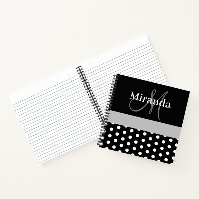 Carnet Pois de script de monogramme gris noir (Intérieur)