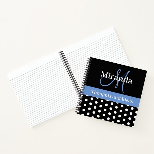 Carnet Pois de script de monogramme noir blanc (Intérieur)