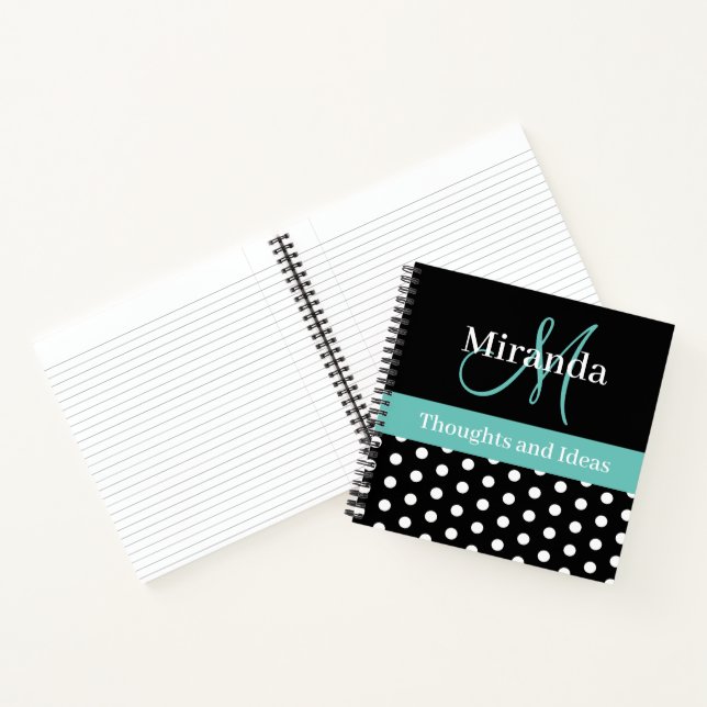 Carnet Pois de script de monogramme noir blanc vert (Intérieur)