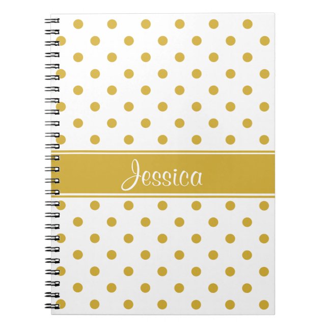Carnet Pois d'or sur le nom personnalisé chic blanc (Devant)