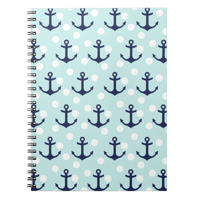 Carnet Pois et ancres en bon état nautiques de bleu (Devant)