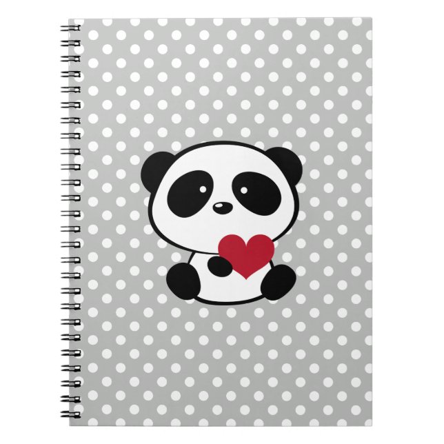 Carnet Pois Heart Panda Bear Grey (Devant)
