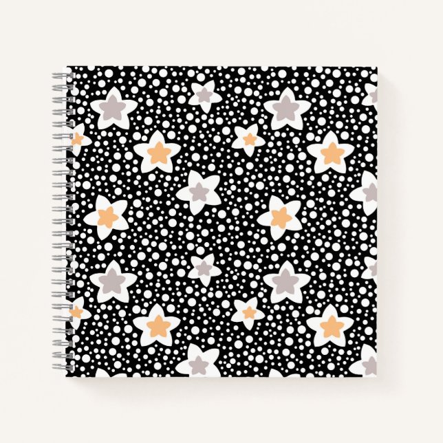 Carnet Pois noir et blanc rétro avec étoiles (Devant)