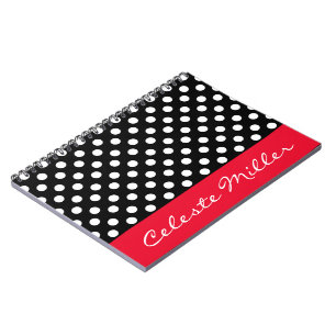 Carnet Pois noirs et blancs avec accent rouge