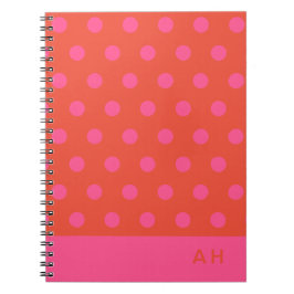 Carnet Pois rose et rouge orange monogrammé