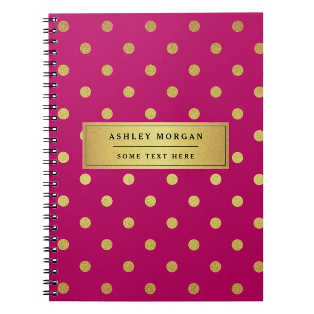 Carnet Pois rose moderne de parties scintillantes d'or (Devant)