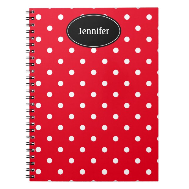 Carnet Pois rouges et blancs personnalisés (Devant)