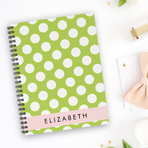 Carnet Pois verts, Motif Pointe Polka, Votre Nom