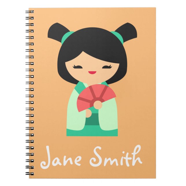 Carnet Poisson rose aqua Kokeshi poupées japonaises (Devant)