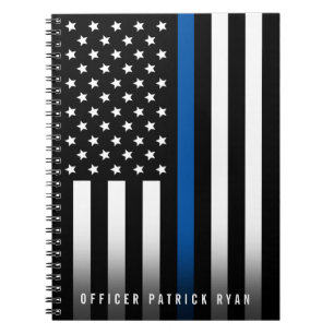 Carnet Police Mince Ligne Bleue Américain Drapeau Nom
