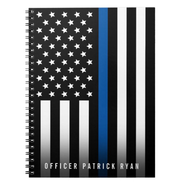 Carnet Police Mince Ligne Bleue Américain Drapeau Nom (Devant)