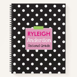 Carnet Polka noir et blanc point Spirale personnalisée