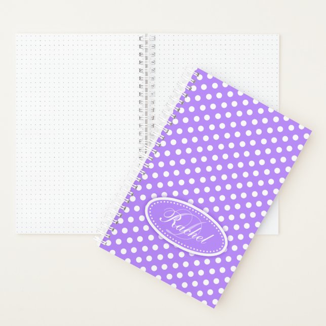 Carnet Polka point motif violet nom personnalisé initial (À l'intérieur)