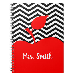 Carnet Pomme rouge personnalisée Chevron noir et blanc