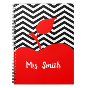 Carnet Pomme rouge personnalisée Chevron noir et blanc