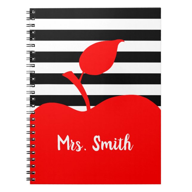 Carnet Pomme rouge personnalisée Grilles noir et blanc (Devant)
