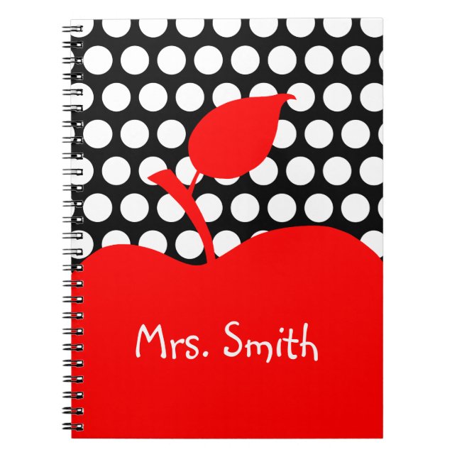 Carnet Pomme rouge personnalisée Pointe noir et blanc (Devant)