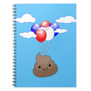 Carnet Poo Emoji Voler Avec Des Ballons Dans Le Ciel Bleu