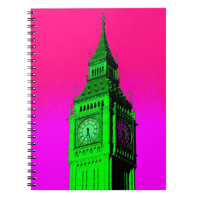 Carnet Pop Art Big Ben Londres Voyage Rose Vert (Devant)