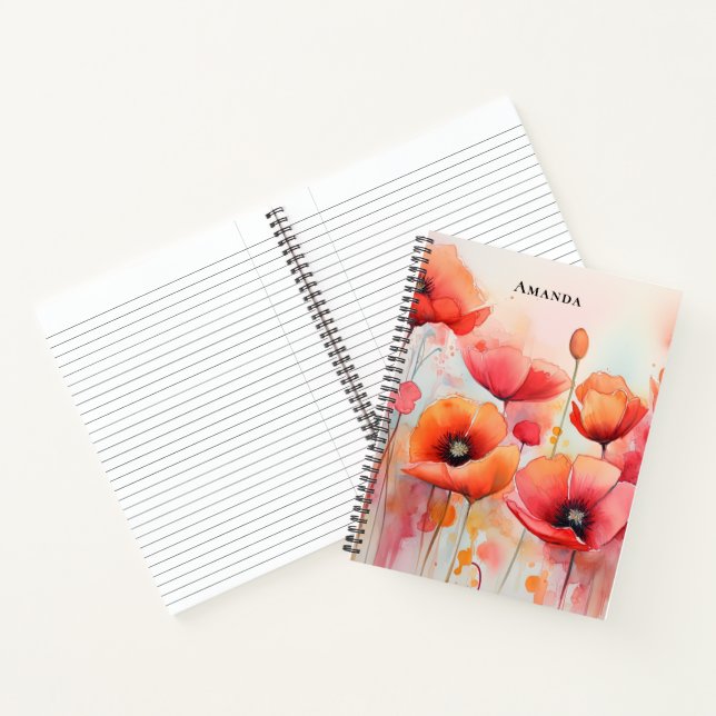 Carnet Poppies d'aquarelle rouge dans un champ (Intérieur)