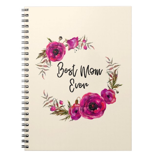 Carnet Poppies florales rose Fuchsia Wreath Meilleure mam (Devant)