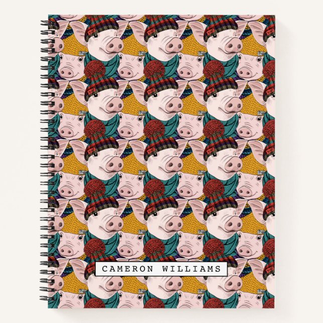 Carnet Porcs Avec Motif Casquette | Ajouter Votre Nom (Devant)