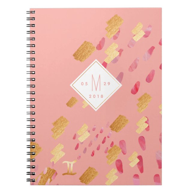Carnet Portable Gemini Zodiac Rose et Or Abstrait (Devant)