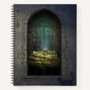 Carnet Portail Forêt Mystique avec Chat - Fenêtre Imagina