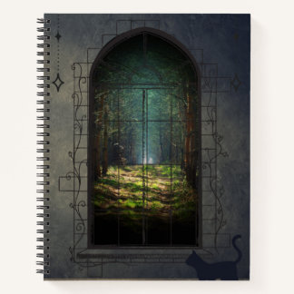 Carnet Portail Forêt Mystique avec Chat - Fenêtre Imagina