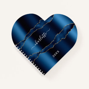 Carnet Porte en or bleu marbre nom script fille