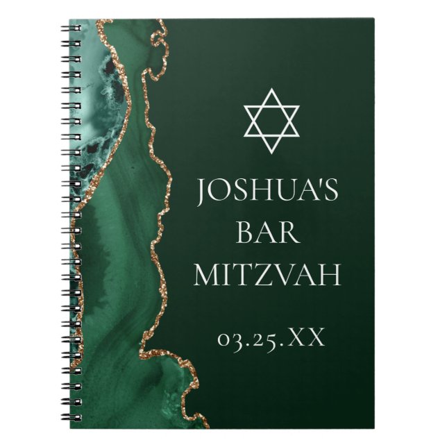 Carnet Porte Or Vert foncé Barre personnalisée Mitzvah (Devant)