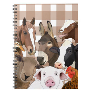 Carnet Portrait animal de ferme En vichy chèque - Brown
