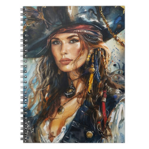 Carnet Portrait de femme pirate à l'aquarelle