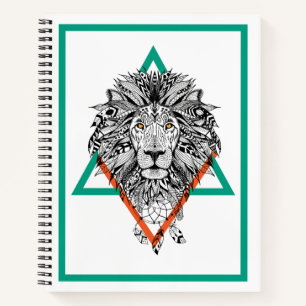 Carnet Portrait de lion géométrique Aztec