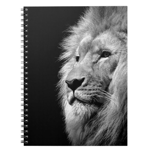 Carnet Portrait de Lion noir blanc - Photographie d'anima (Devant)