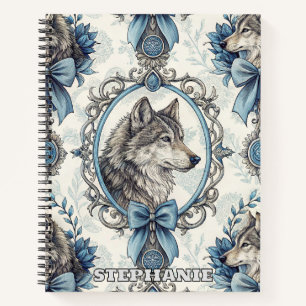 Carnet Portrait de loup d'hiver en cadre bleu et gris ora