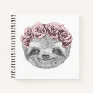 Carnet Portrait De Sloth Couronne de tête florale