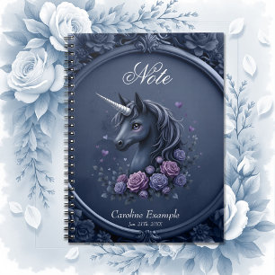 Carnet Portrait Unicorne foncé dans un cadre rond