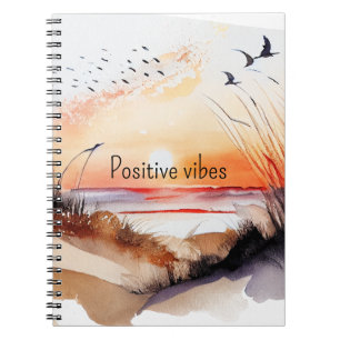 Carnet Positif Vibes Beach coucher de soleil avec oiseaux