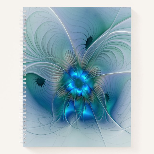 Carnet Position, Abstrait bleu turquoise fractal (Devant)